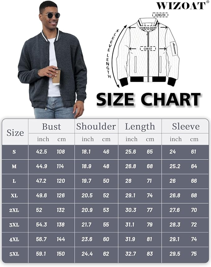 Mens Casual Jacket Loose Fit Lightweight Jacket Varsity Bomber Jacket with Zipper