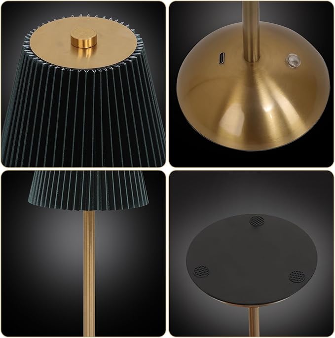 Cordless LED Table Lamp with Dimmer, Built-in Rechargeable Battery, 3-Level Brightness, Patio Table Lamp, Bedside Night Lamp, Ambient Light for Restaurant, Antique Brass (Black)