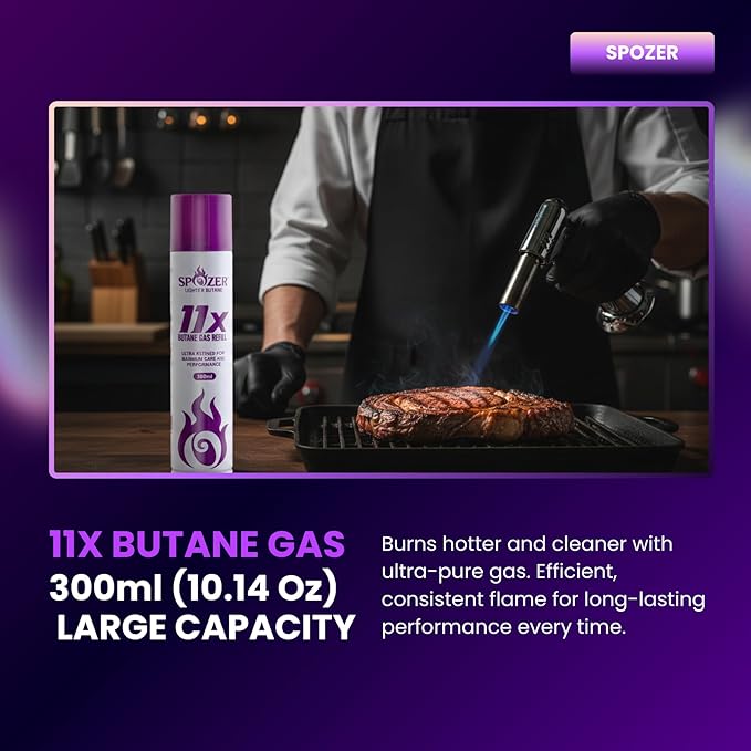 11X Ultra Pure Butane Fuel Refill – 99.99% Clean Butane Refill for All Refillable Jet Flame Lighters – Universal Butane Gas, 300ml (10.14 Oz) Cans, Pack of 12
