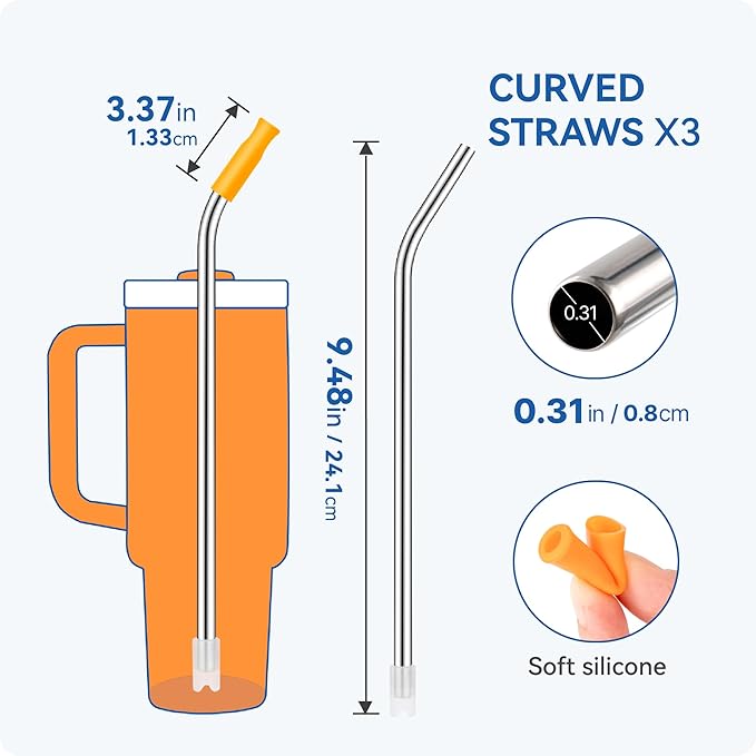 Reusable Stainless Steel Straws with Silicone Tip for Stanley 30oz, Metal Drinking Straws for 30oz Tumbler,3 Bent Tubes & 6 Tips& 1 Cleanr Brush (Lilac)