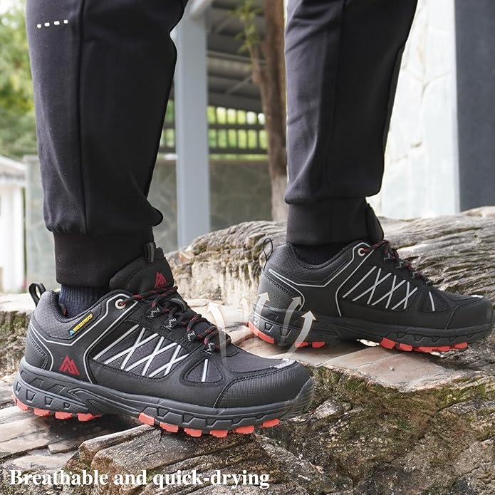 Queday Men's Waterproof Hiking Shoes Lightweight Anti Slip Outdoor Ankle Boots Breathable Hike Trekking Trails Shoe