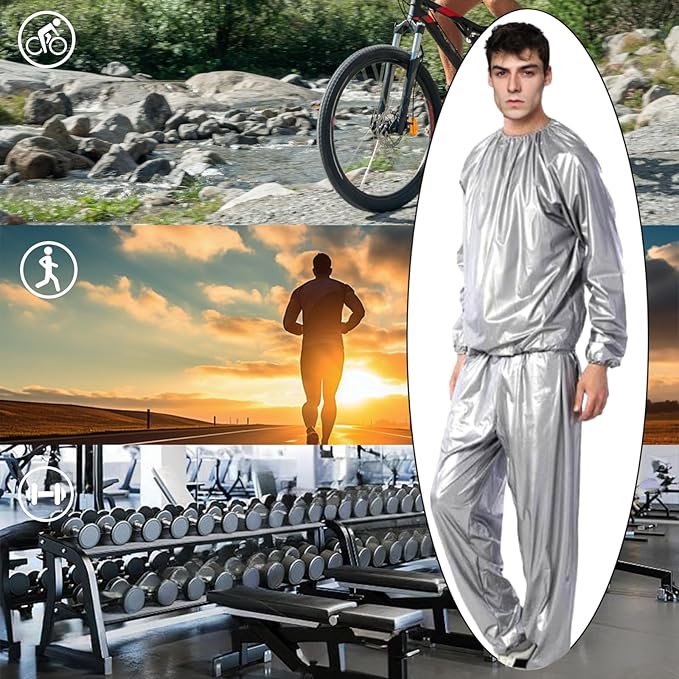Sauna Suit, Lightweight Sauna Sweat Suit, Anti Rip Sweats Suit for Men Women, Gym Fitness Workout Suits Top Pants