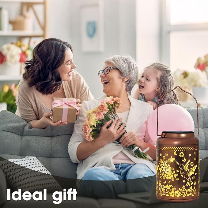 2 Pack Hummingbird Solar Lanterns Outdoor Waterproof, Solar Lanterns Decorative Birthday Mothers Day Gifts for Dad Husband, Mom, Men, Hanging Lantern Outdoor for Patio, Porch, Garden Decor