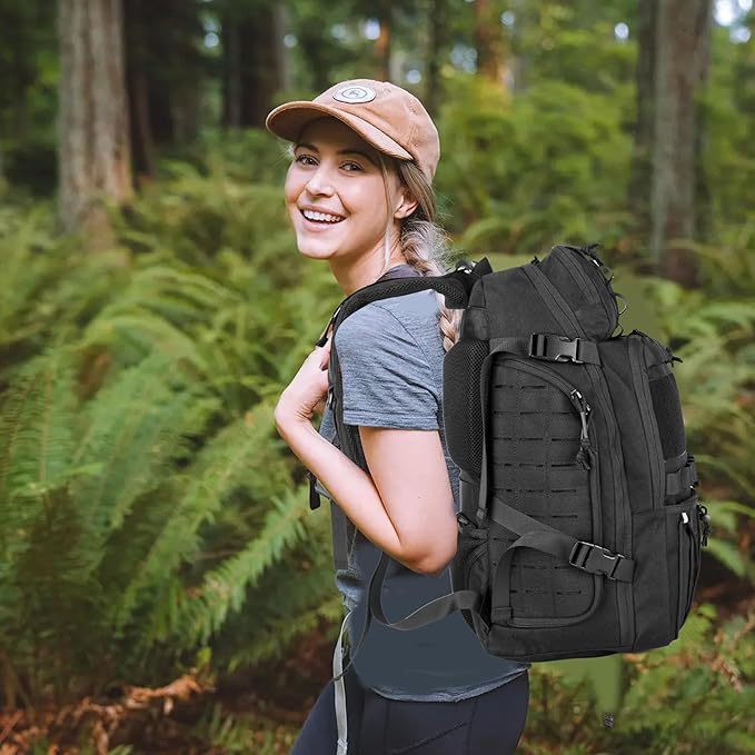 Tactical Backpack 45L Military Molle Pack, 900D Waterproof Assault Rucksack, Large Capacity Outdoor Hiking Camping Trekking Bag for Travel, Hunting, Survival, and Adventure