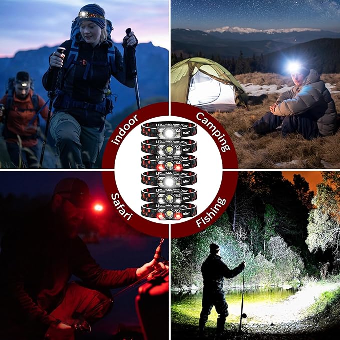 Headlamp Rechargeable 6Pack, 3000 Lumen Ultra-Light Bright Headlamp Flashlight with White Red Light, LED Headlight Motion Sensor, 5+5 Mode for Outdoor Camping Fishing Running Hiking (6)