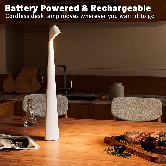 Portable LED Table Lamp 3-Levels Brightness, Rechargeable Battery Up to 48 Hours Usage, Night Light for Kids Nursery, Nightstand Lamp, Bedside Lamp.LED Desk Lamps Outdoor Portable Touch Lamps.(White)