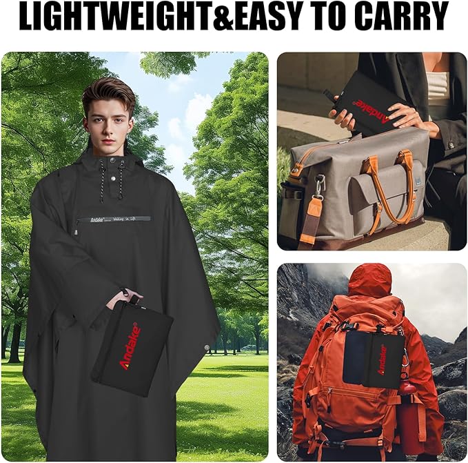 Andake Waterproof Rain Poncho for Adults Unisex,230T Ripstop Polyester,Raincoat Gear with Transparent Viewing Window Outdoors