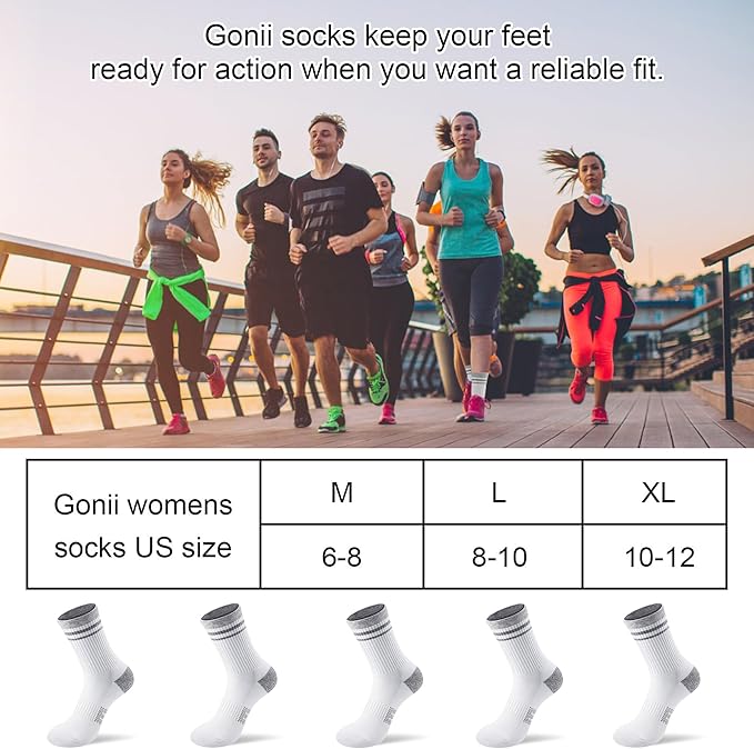 Gonii Women Athletic Crew Socks 5-6 Pairs - Comfort & Cushioned for Running, Hiking, Sports Arch Compression Socks