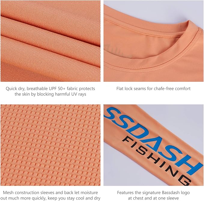 BASSDASH Fishing T Shirts for Men UV Sun Protection UPF 50+ Long Sleeve Tee T-Shirt