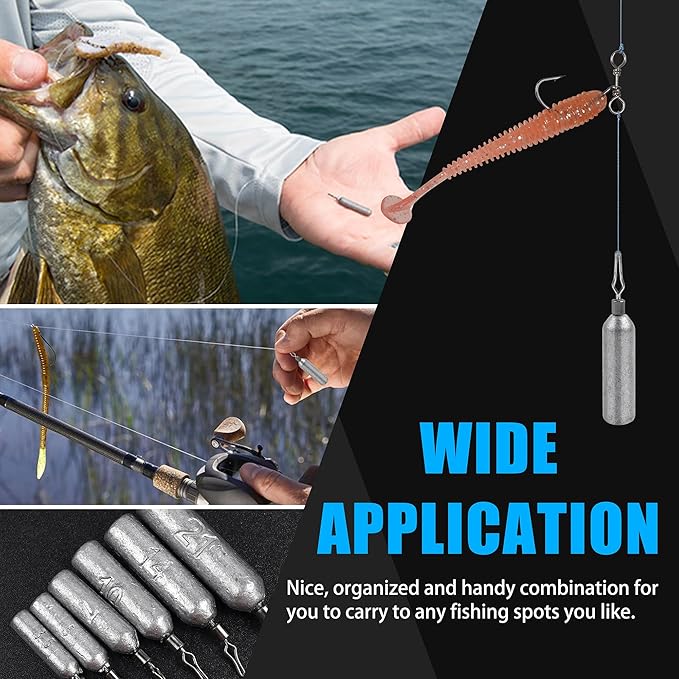 30 Pack Fishing Drop Shot Weights Lead Fishing Weights Pencil Skinny Sinkers with Barrel Swivels for Freshwater Bass Fishing