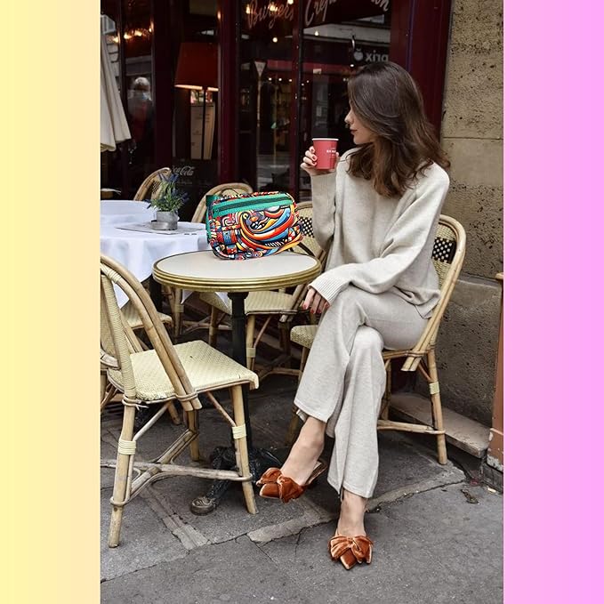 Yewande&co Neoprene Fanny Pack Belt Bag – Lightweight Waterproof Waist Bag with Adjustable Strap, 3 Zippered Pockets, Crossbody Belt Bag for Travel, African Design Crossbody Bags (Oceans)