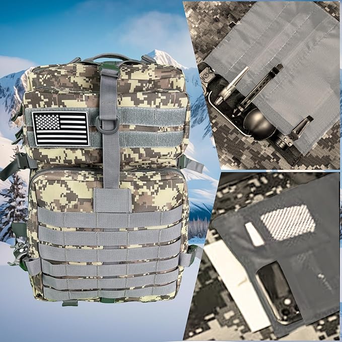 50L Large Military Tactical Backpack Molle Army Assault Pack for Travel Camping Hiking Fishing Backpack for men (ACU camo)