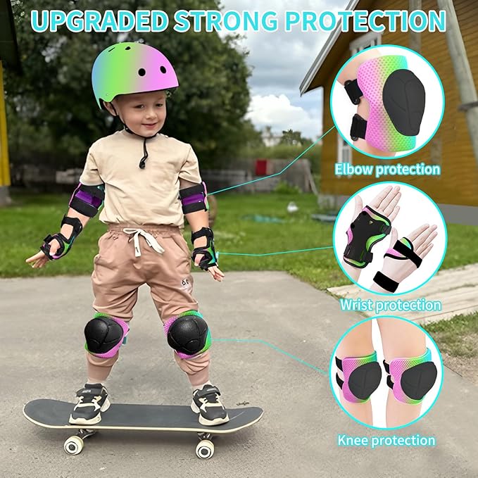 Skateboard Pads Kids/Youth/Adult Shield Elbow Pads and Wrist Guards Protective Gear,Strong Double Straps&Adjustable Easy-Fix Clips for Skateboarding,Rollerblading,ScooterRoller,Skating,Bicycle