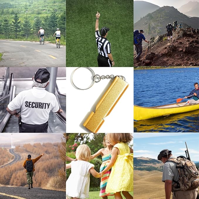 4-Pack Loud 120dB Double Tube Emergency Whistle - Aluminum Alloy, Corrosion-Resistant Safety Whistle with Lanyard & Keychain-Ideal for Camping Hiking Boating Fishing Survival Tool