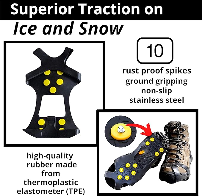 Limm Ice Snow Traction Cleats - Lightweight Crampon Cleats for Walking on Snow & Ice - Anti Slip Grippers Fasten Quickly & Easily Over Footwear - Protable Grips for Shoes and Boots