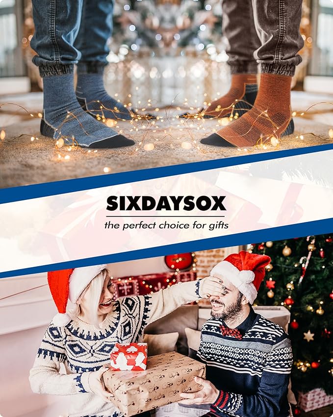 SIXDAYSOX Mens Merino Wool Hiking Socks, Moisture Wicking Cushioned Hiking Socks for Outdoor Trekking Cycling, 2 Pairs