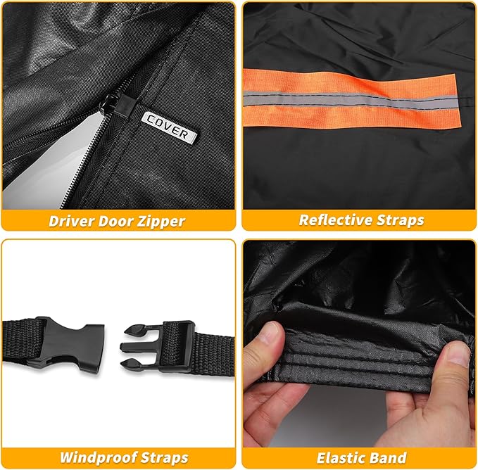 Universal Car Cover Waterproof All Weather 210D-PU, UV Sun Rain Protection, Fits for SUV Length Up to 181", with Left Side Zipper, Black