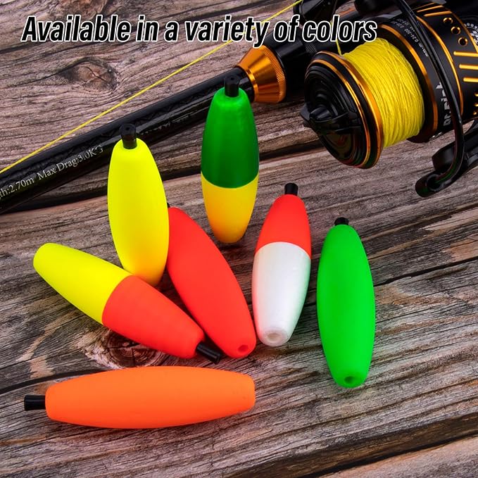Dr.Fish 15 Pack Fishing Float Cigar Foam Bobbers Peg Floats Slip Fishing Corks Bobber for Santee Catfish Rig Crappie Freshwater Saltwater