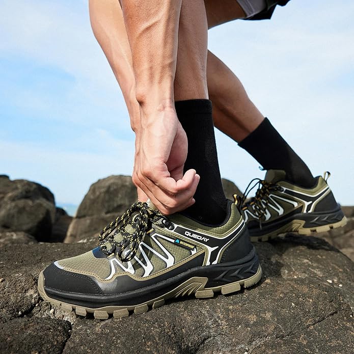 Queday Mens Waterproof Hiking Shoes Lightweight Outdoor Walking Shoes Breathable Hike Trekking Trails Camping Climbing