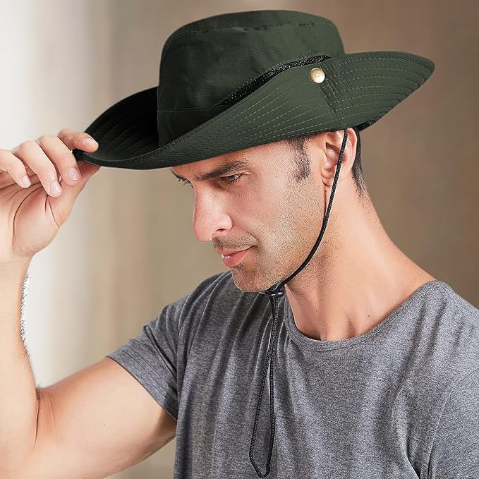 Men's Sun Hat Outdoor UPF50+ Mesh Wide Brim Bucket Safari Cap Foldable Waterproof Boonie Fishing Hats