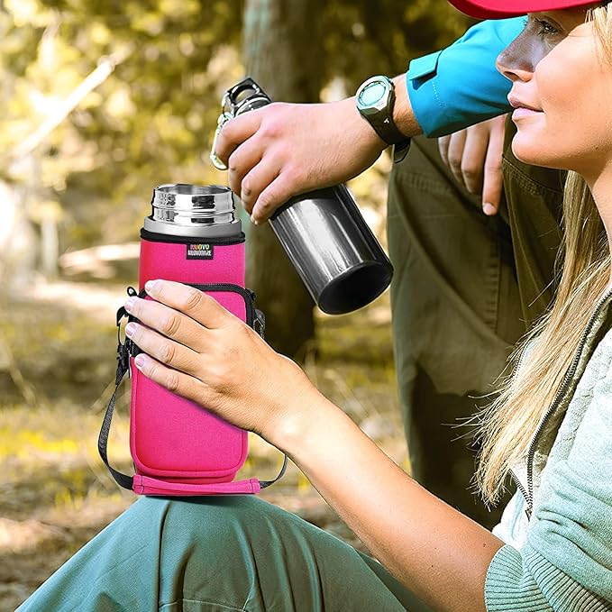 Nuovoware Water Bottle Carrier Bag,25oz/40oz/64oz Bottle Pouch Holder,Adjustable Shoulder Hand Strap 2 Pocket Sling Neoprene Sleeve Sports Accessories for Hiking Travelling Camping