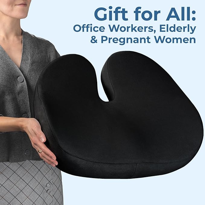 5 STARS UNITED Seat Cushion for Tailbone Pain Relief โ Large Memory Foam Cushion for Coccyx, Hip, Sciatica & Post-Surgery Recovery โ Wheelchair, Car, Desk, Gaming & Office Chairs, Black