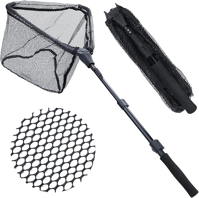 Sougayilang Fishing Net Fish Landing Net, Foldable Collapsible Telescopic Pole with EVA Handle, Durable Nylon Material Mesh, Safe Fish Catching or Releasing