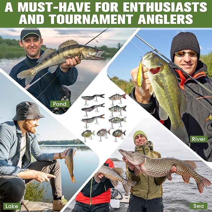 Soulchen 9 Pcs Fishing Lures for Freshwater and Saltwater, Slow Sinking Most Lifelike Jointed Swimbait for Bass Trout Crappie Walleye Pike Bluegill Salmon Swimbait, Amazing Gifts for Men and Family