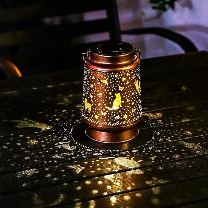 Cat Solar Lanterns Outdoor Waterproof Hanging Solar Lights Cat Gifts for Women Men Metal Decorative LED Lanterns for Yard, Patio, Lawn, Tabletop, Pathway, Landscape, Garden Decor, Cat Lovers Gifts