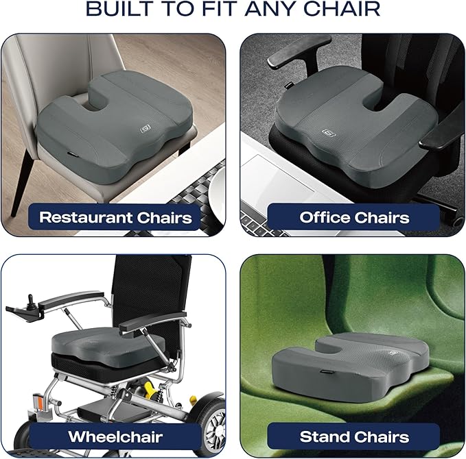 Skechers Seat Cushion, Air Cooled Memory Foam Cushion for Office Chair,Ergonomic Office Desk Accessories for Tailbone Pain Relief,Chair Cushions for Long Sitting Office Workers,Car Drivers,Gray