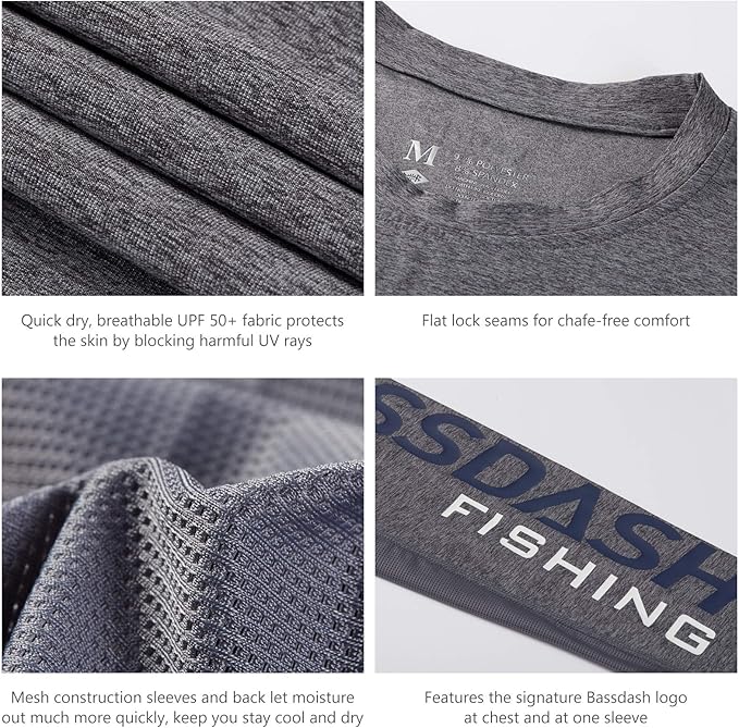 BASSDASH Fishing T Shirts for Men UV Sun Protection UPF 50+ Long Sleeve Tee T-Shirt