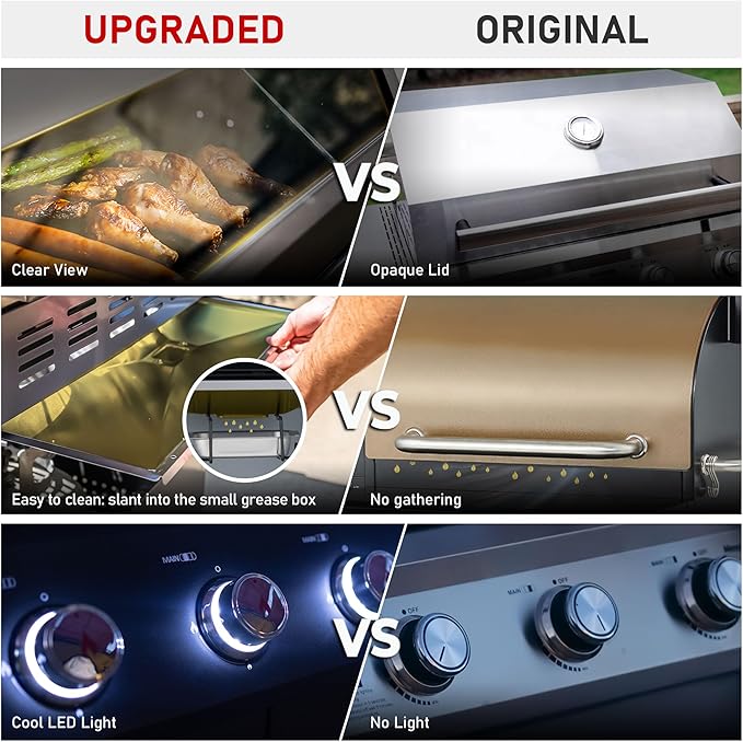 Monument Grills Outdoor Barbecue Stainless Steel 3 Burner Propane Gas Grill, 48,000 BTU Patio Garden Grill with Side Burner and Knob Controls, Mesa305 with Smoker Box