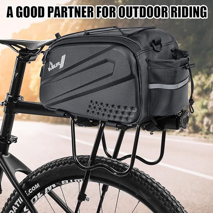Bike Trunk Rear Rack Bag - Waterproof Bicycle Travel Expedition Rack Cargo Helmet Carrier Bag with Bottle Holder for Bicycle, E-Bike