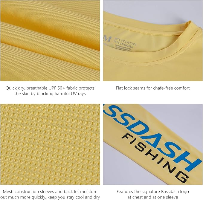 BASSDASH Fishing T Shirts for Men UV Sun Protection UPF 50+ Long Sleeve Tee T-Shirt