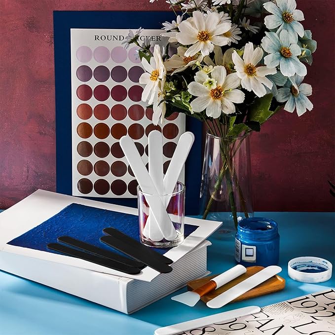 15 Pieces Reusable Stir Sticks Sets Include 12 Pieces Resin Stirring Makeup Sticks and 3 Pieces Silicone Epoxy Brushes for Mixing Resin Epoxy Liquid Facial Cover Paint Making DIY(Black, White)