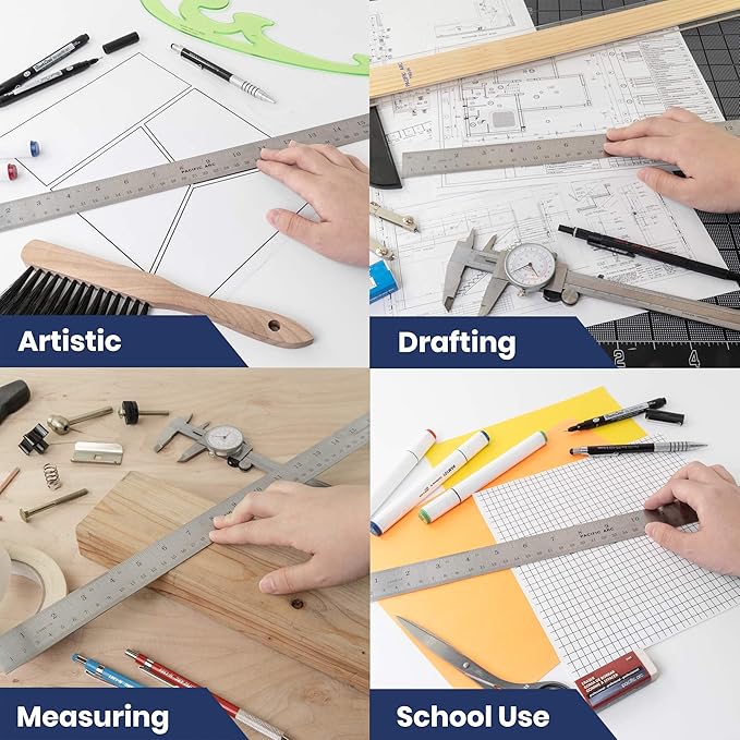 2 Pack - Pacific Arc 18 Inch Stainless Steel Ruler with Inch/Metric Conversion Table
