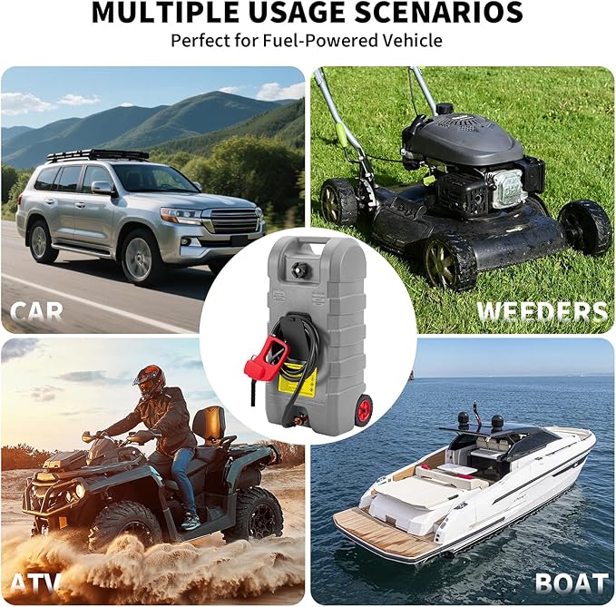 15 Gallon Gas Can, Fuel Transfer Tank, Portable Fuel Tank With Pump, Portable Gasoline Tank On Wheels With Le Fluid Transfer Siphon Pump and 10-Inch Hose, for Cars, Boats, Lawnmowers, ATVs, Tractor
