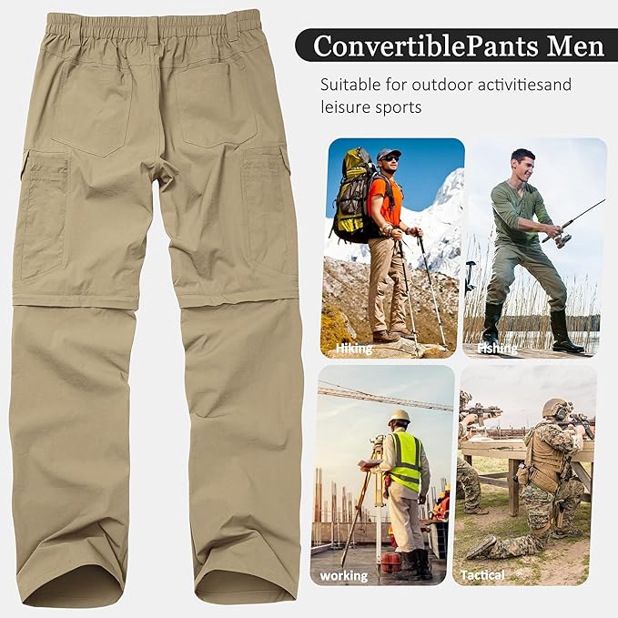 Mens Hiking Pants Convertible Lightweight Quick Dry Zip Off Waterproof Outdoor Travel Fishing Hunting Pants