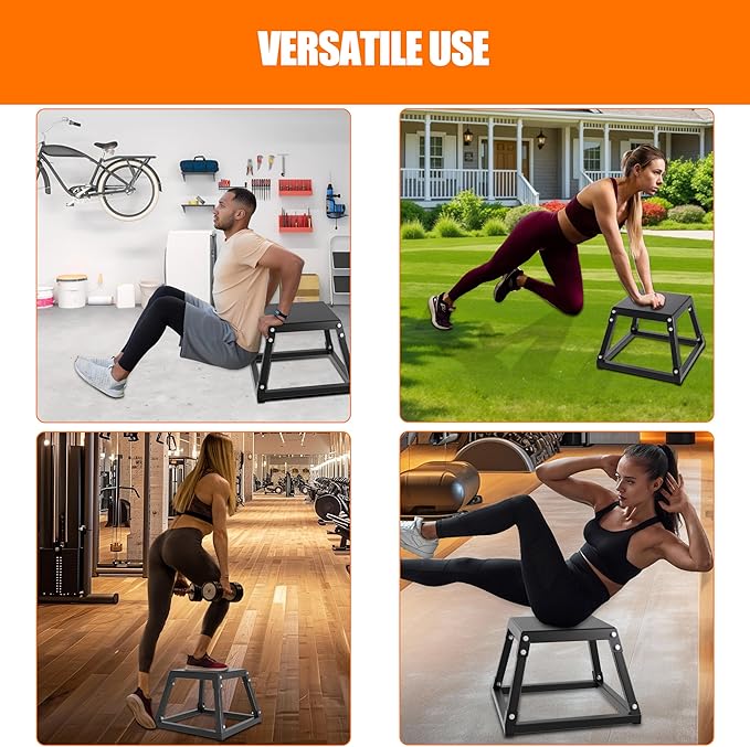 Plyometric Jump Box, 12 inch Plyo Box, Hevy-Duty Steel Jumping Box with 550LBS Capacity, Anti-Slip Platform for Home Gym Explosive and Enduring Training