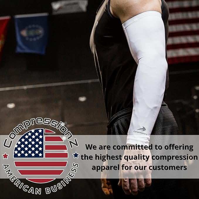 CompressionZ Compression Arm Sleeves for Men & Women| Cooling UV Sun Protection Elbow Pain Relief for All Sports and Recovery