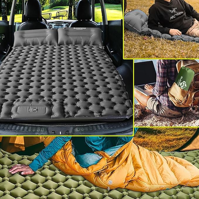 Camping Sleeping Pad, Ultralight Camping Mat with Pillow Built-in Foot Pump Inflatable Sleeping Pads Compact for Camping Backpacking Hiking Traveling Tent