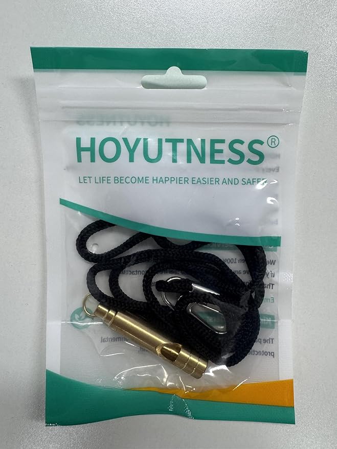 Brass Survival Whistle, 125 dB Loud Emergency Whistle with Lanyard for Hiking, Camping, Pet Training, and Coaching