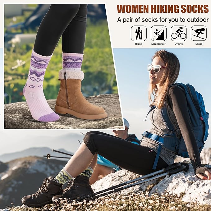 EBMORE Womens Merino Wool Hiking Socks Thermal Warm Winter Crew Cushion Work Boot Outdoor Socks 5 Pairs