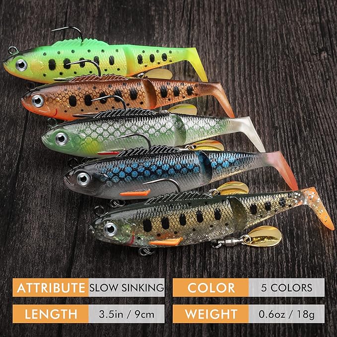 TRUSCEND Easy Catch Pre-Rigged Soft Lures, Unique Vibrating Swim Action and Trembly Sinking Move for More Bites, Amazing Soft Swimbait for Family Fishing, Fishing Lures for Bass Trout Crappie Walleye