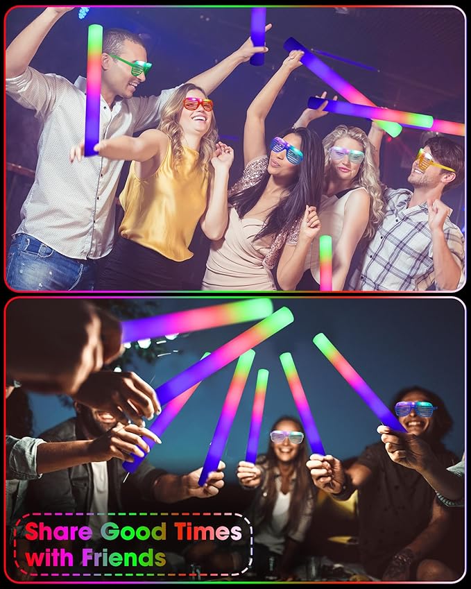Maitys 72 Pcs Foam Sticks Light up Glasses, Glow in the Dark Sunglasses Foam Sticks LED Glasses Light up Supplies