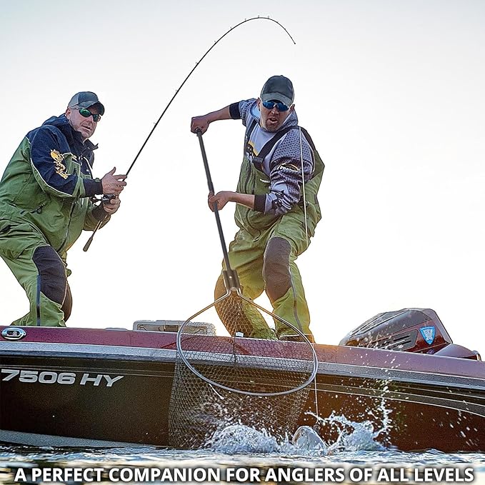 High Strength Large Landing Net - Fishing Net with Long Telescoping Handle and Soft Rubber Netting, Dip Net for Fishing, Ideal for Boat, Pier, River Angling