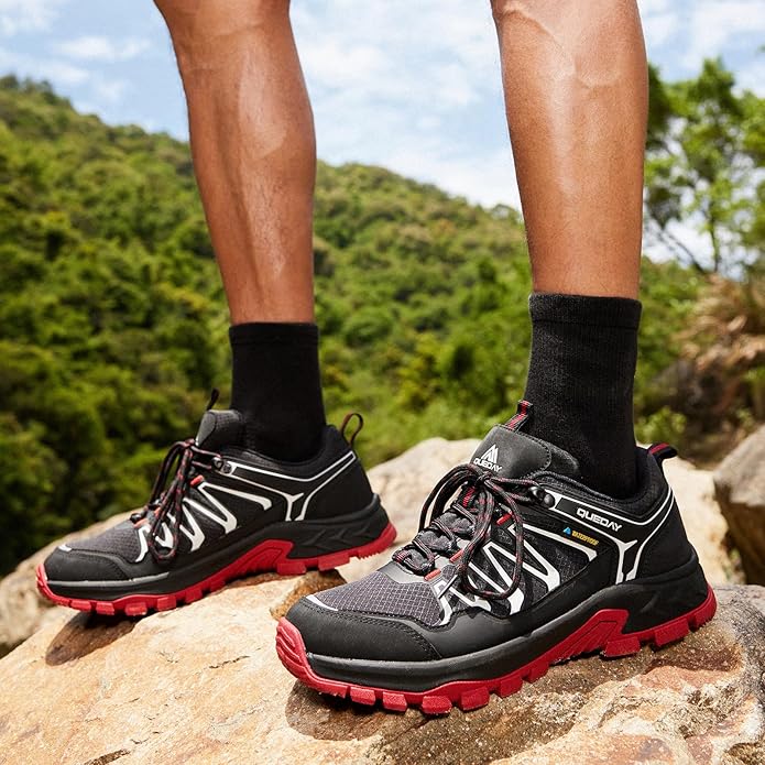 Queday Mens Waterproof Hiking Shoes Lightweight Outdoor Walking Shoes Breathable Hike Trekking Trails Camping Climbing
