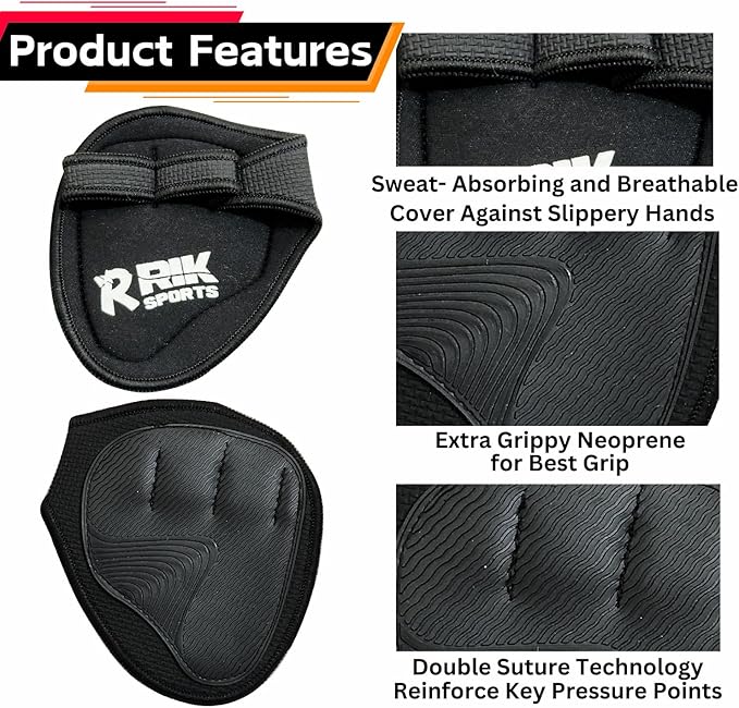 Non-Slip Neoprene Gym Grip Pads – Alternative to Workout Gloves for Weightlifting, Pull-Ups, Powerlifting, Calisthenics, and Gymnastics – Fitness Grips for Men and Women