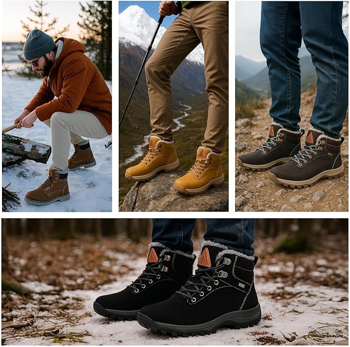 Mishansha Men's Waterproof Snow Boots, Insulated Warm Lined Winter Boot for Cold Weather, Non-Slip Outdoor Trekking Hiking Shoes Size 4-13.5