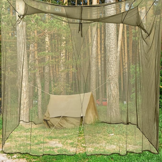Tranqun 2 Pcs Mosquito Netting for Patio, Ultra Large Mosquito Net for Bed with 2 Side Openings 16 Hanging Loops for Camping Home Outdoor Travel Dormitory Decor(Dark Green,75 x 59 x 67 Inch)